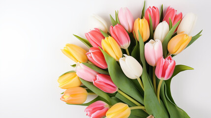 Colorful Tulip Flower Bunch Isolated on transparent Background. Bouquet of spring tulips with different color flowers