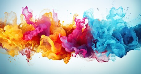 colorful watercolor ink mixed liquid splashing in water banner background