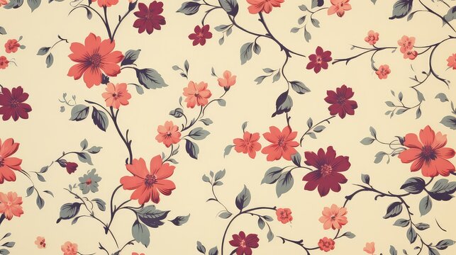Vintage floral seamless pattern with flowers and leaves.