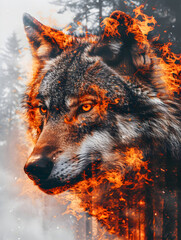 Wolf's Wilderness: Double Exposure Artistry Unveils Majestic Wolf Silhouette, Embraced by a Verdant Forest - A Symbolic Fusion of Untamed Spirit and Lush Nature - Generative AI