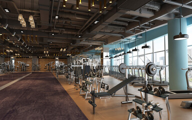 3d render gym fitness club interior