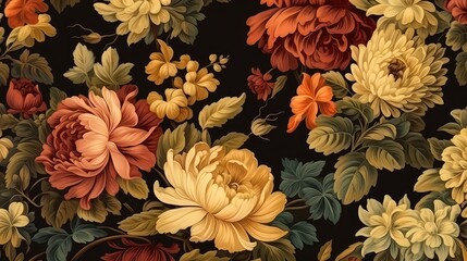 Seamless floral pattern with chrysanthemum flowers. - obrazy, fototapety, plakaty
