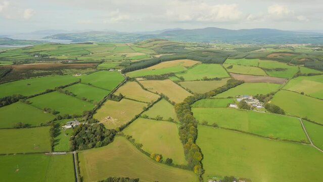 Aerial View Green Fields In Donegal Ireland