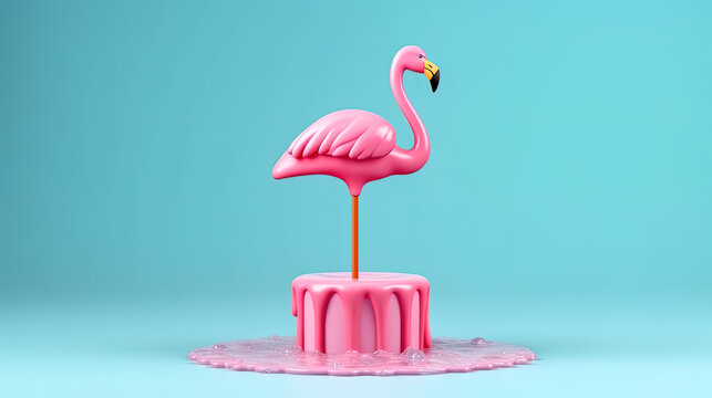 Flamingo shaped ice cream on a vibrant blue backdrop.