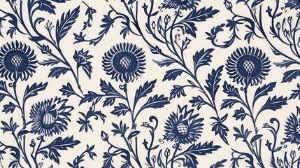 Seamless floral pattern with blue flowers. Vector illustration in vintage style.