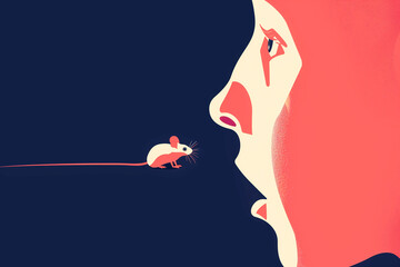Uma pessoa com medo de um rato - Ilustração colorida simples - obrazy, fototapety, plakaty