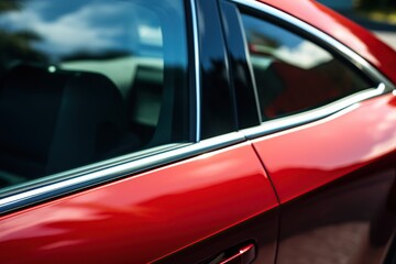 Closeup photo of a new red modern car