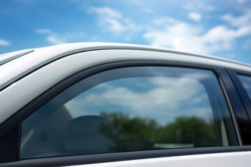 Closeup photo of a new white modern car