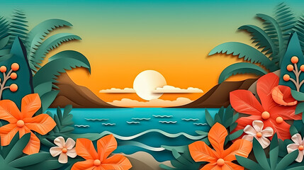 Fototapeta na wymiar Dive into this beachscape illustration capturing the essence of a sunny day.