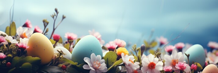 colored eggs in the Easter holiday and cherry blossoms
