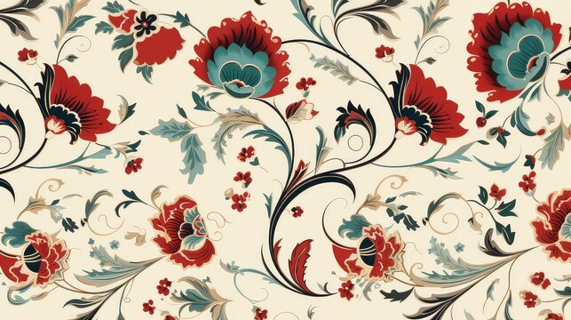 Seamless floral pattern with flowers and leaves in retro style.