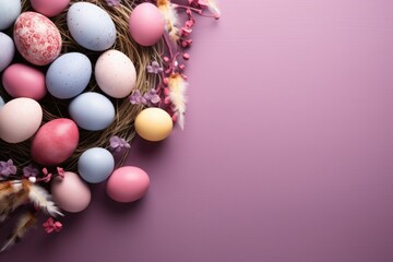 A set of colorful Easter eggs on a colored background