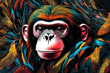 Monkey head in pop art style