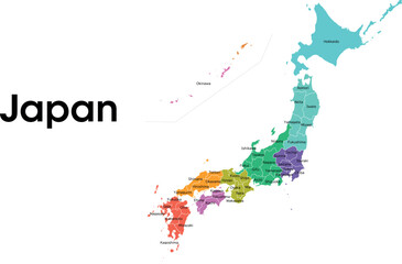 Japan map with names - obrazy, fototapety, plakaty
