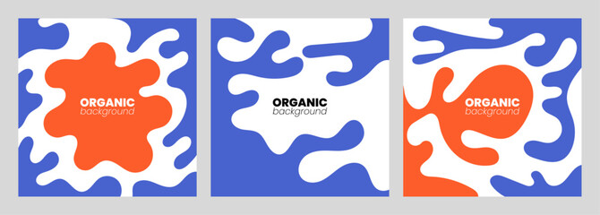 Hand drawn abstract colorful background set. Modern cards with creative trendy fluid shapes, doodle organic elements. Contemporary fanciful covers. Colored flat vector illustrations.