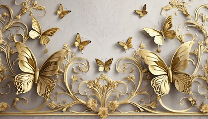wallpaper elegant baroque gold butterflies and floral ornament