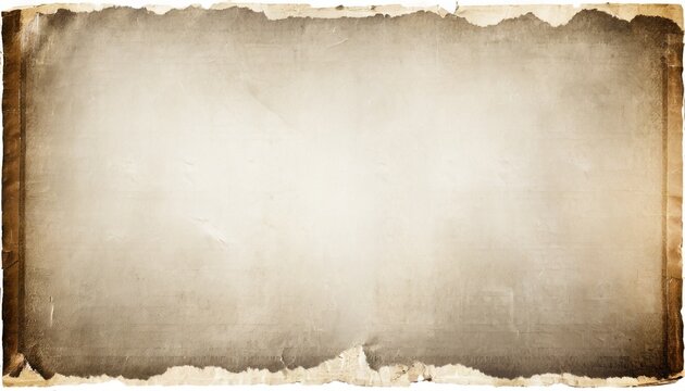 grunge empty creased paper texture with torn edges frame and faded vignette border dirty distressed vintage 8k 16 9 weathered old wrinkled photo background retro overlay 3d rendering