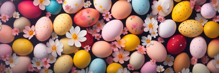 Fototapeta na wymiar Colorful Easter Eggs with Spring Flowers