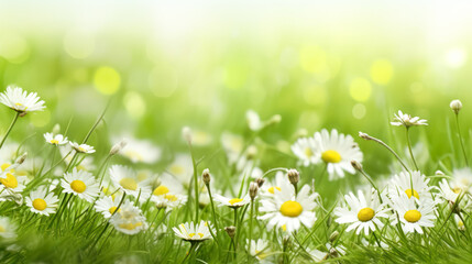 their white petals contrasting with the lush green grass.