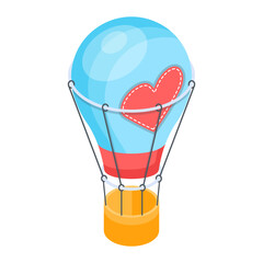 An isometric icon depicting valentine balloon ride 