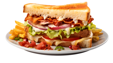 Club sandwich, triple-decker sandwich, layered sandwich, classic club, turkey sandwich, bacon, lettuce, tomato, mayonnaise, deli meat, toasted bread, lunch, brunch, sandwich platter