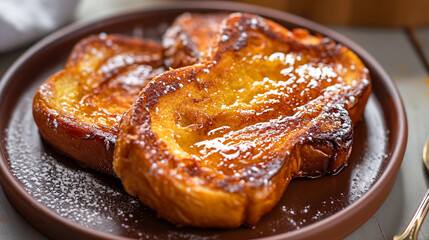 Traditional Spanish Easter dessert torrijas French toast with cinnamon and honey. Holiday treat eaten on Holy week - obrazy, fototapety, plakaty