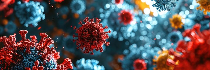 Fototapeta na wymiar Coronavirus cells, virus under a microscope