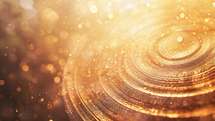 Abstract geometric ripple background with glitter, golden texture. Concentric circles with a soft,...