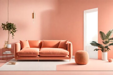Transport yourself to a haven of sophistication with a Generative AI masterpiece featuring a Peach Fuzz Room. Experience