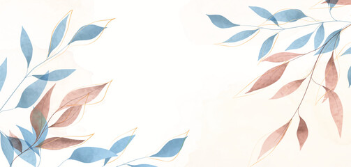 Abstract art background with leaves on a branch in watercolor style. Botanical banner for design wallpaper, decor, print, invitations, packaging, poster.