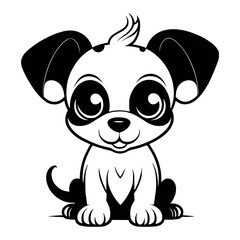 Cute dog vector black and white cartoon character design collection. White background. Pets, Animals.