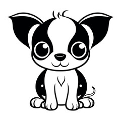 Cute dog vector black and white cartoon character design collection. White background. Pets, Animals.