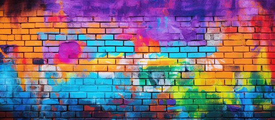 Abstract colorful fragment of graffiti paintings on brick wall