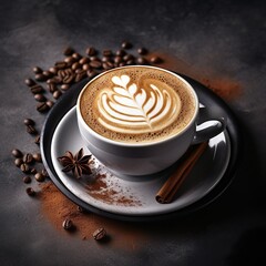 Cup of cappuccino on the table, gray and brown background - Generative AI