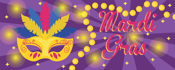 Beautiful greeting card for Mardi Gras (Fat Tuesday) with carnival mask