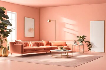 Immerse yourself in the sophistication of a Peach Fuzz Room—a Generative AI artwork showcasing a minimal interior living room