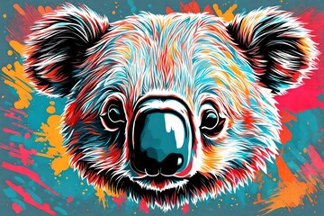 Face of koala bear vector in neon pop art style