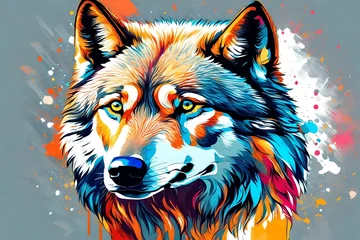 Fototapeten Wolf head vector in neon pop art style © Muhammad