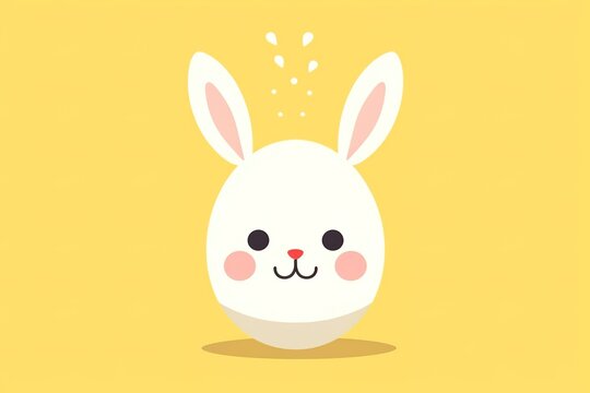 Cartoon white easter egg Bunny Face with Expressive Emotion, Perfect for Children's Content and Easter Graphics isolated on yellow background.