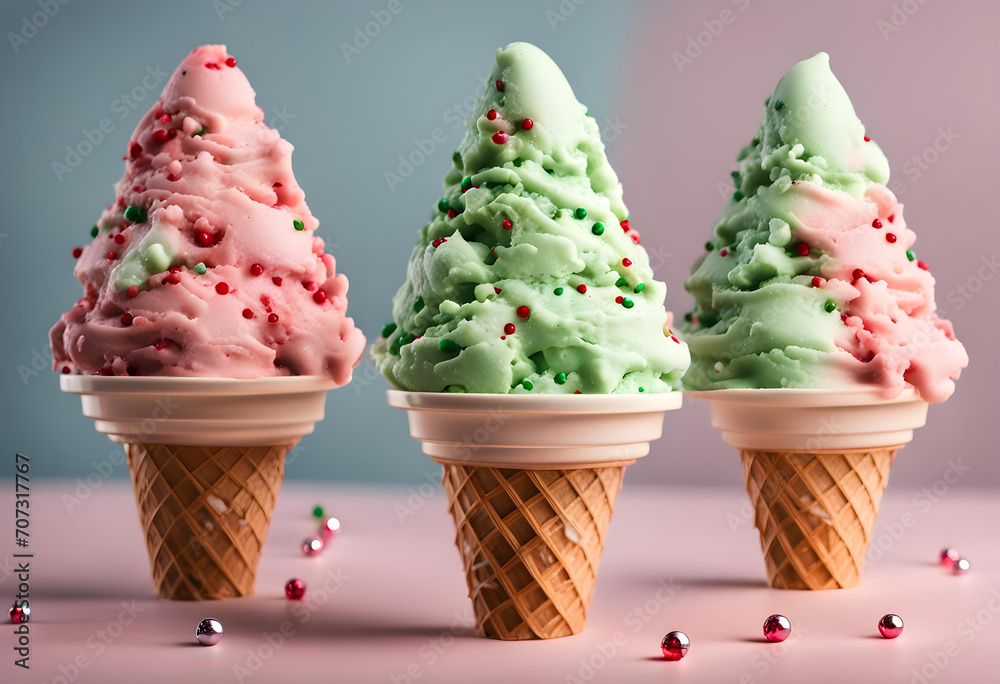 Wall mural Christmas tree ice cream. Winter holiday concept.