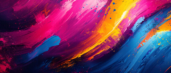 A vibrant burst of magenta paints dances across the canvas, creating a mesmerizing abstract masterpiece that embodies the beauty and expressiveness of modern art - obrazy, fototapety, plakaty