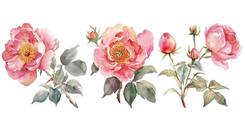 Watercolor peony flower
