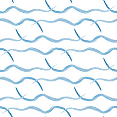 Blue random lines in watercolor. Seamless abstract pattern