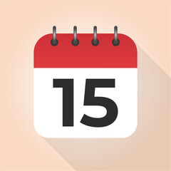 Calendar day 15. Number fifteen on a white paper with red border on beige background vector. 15th Day.