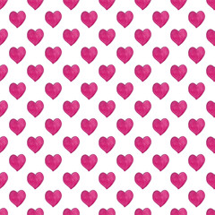 Hot pink hearts in watercolor. Seamless chess pattern