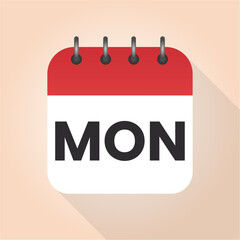 Calendar day monday. Monday on a white paper with red border on beige background vector. Monday