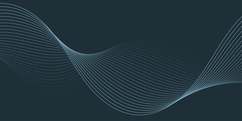 Abstract background with waves for banner. Medium banner size. Vector background with lines. Element for design isolated on dark blue. Blue color. Ocean, night, card. Brochure, booklet