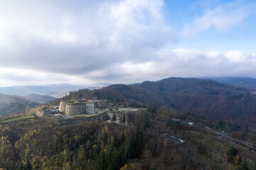Southern Poland landscape, mountains, autumn, day, sun, sky, clouds, Klodzka Basin, dramatic and majestic scenery
