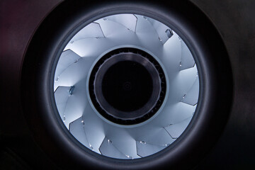 close-up of a duct fan impeller in a ventilation system and duct