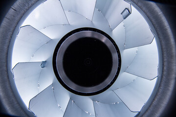 close-up of a duct fan impeller in a ventilation system and duct